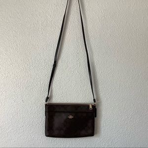 Coach brown leather and black monogram bag